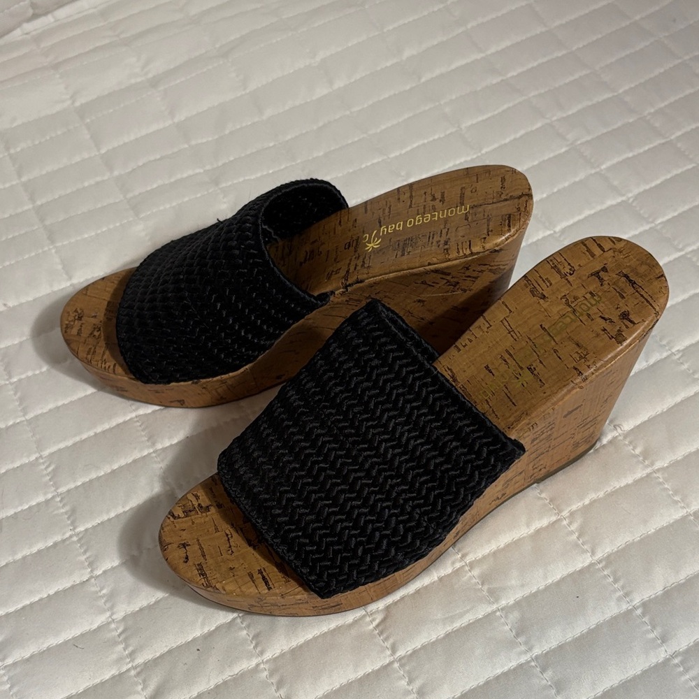 Black Woven Cork Wedges